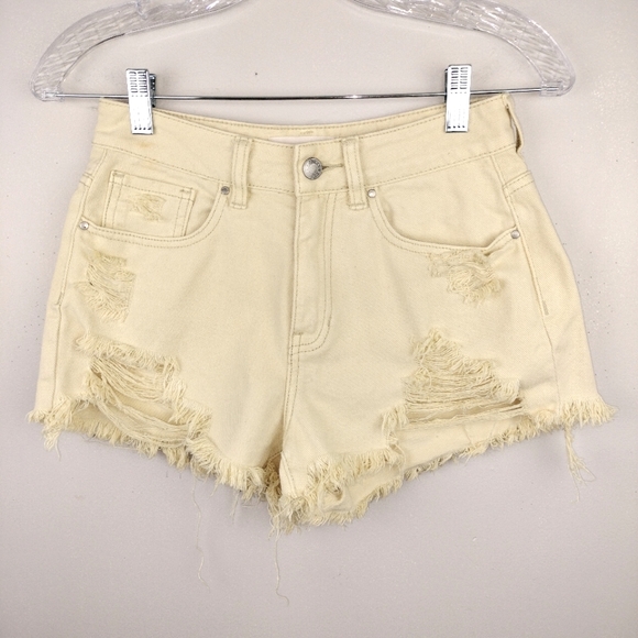 PacSun High Waist Distressed Mom Shorts in Pale Yellow Sz. 24 - Picture 1 of 7